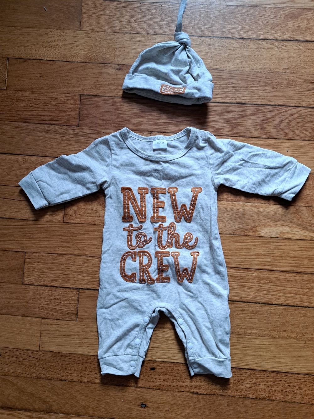 New to the Crew Baby One-Piece with Hat - Light Gray and Rust